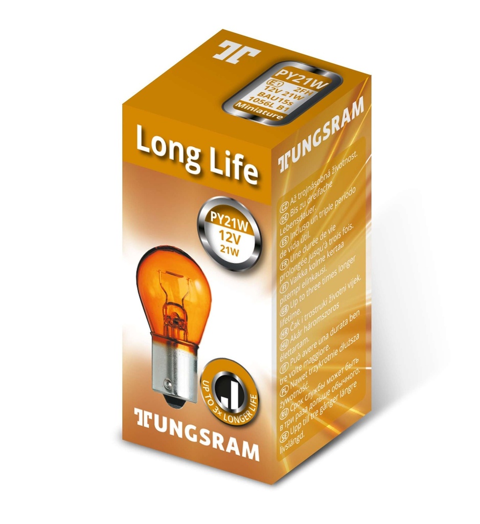 Lamp 1 Pole PY21W 12V Amber Long Life [Tungsram] (Made in Hungary) (1056L B1)